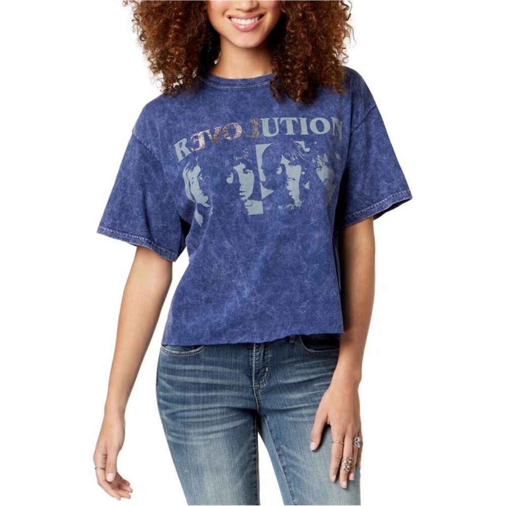 True Vintage Womens Revolution Graphic T-Shirt, Blue, L, DM